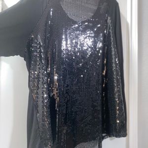 Black Sequined Party Blouse 1X